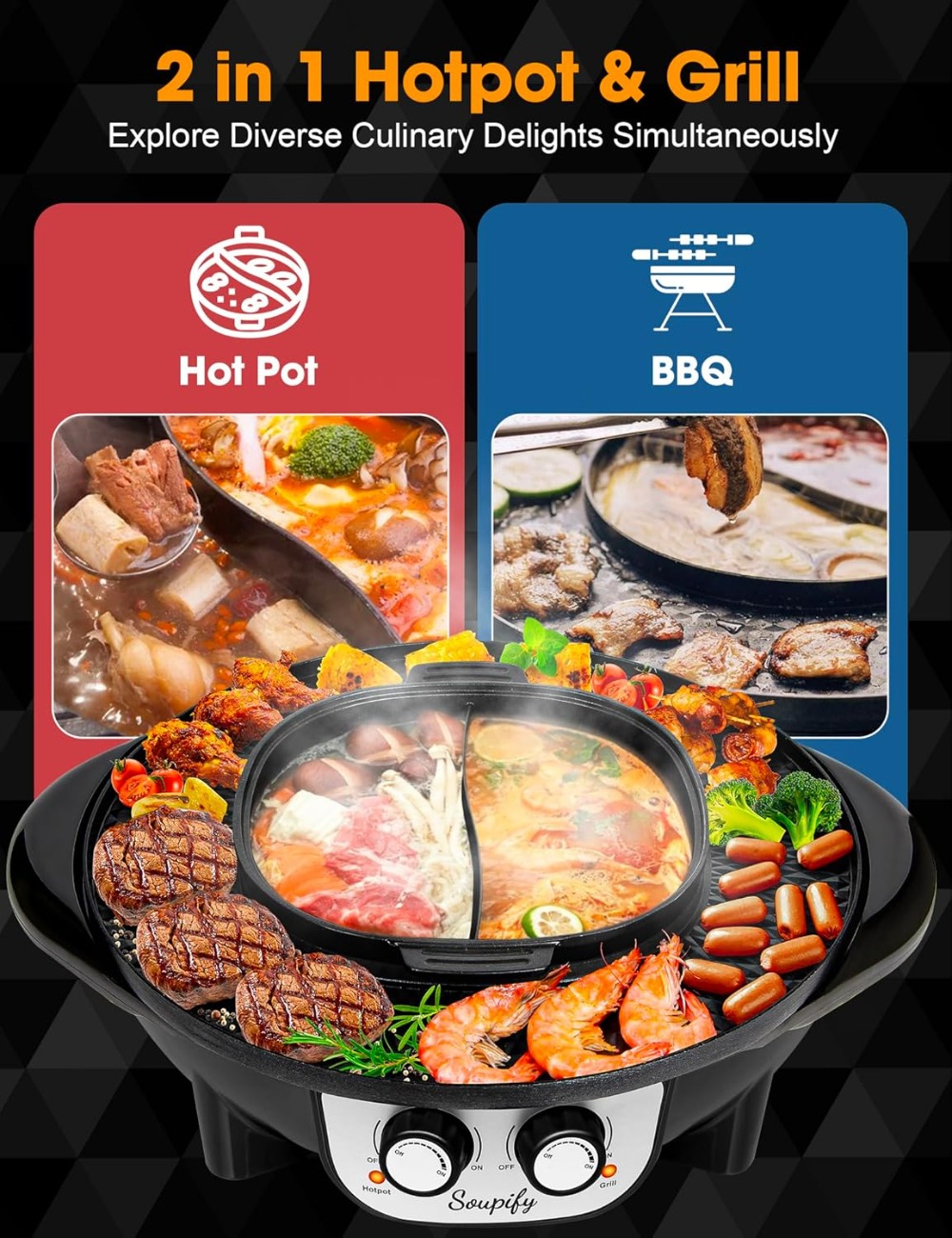 2 in 1 Hot Pot with Grill, Ele - Korean Bbq Grill 리뷰 및 가격